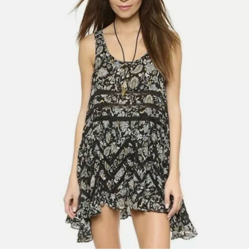 Free People Floral and lace mini trapeze dress size medium